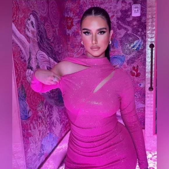 Cult Gaia Nicole Dress in Dragonfruit Cut Out Asymmetrical Mini Dress XS - Picture 2 of 16